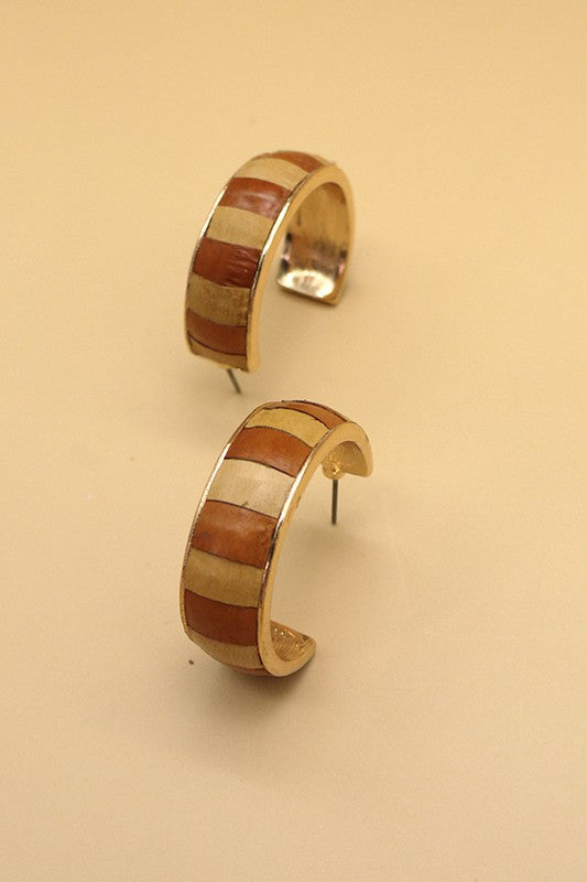 The Faux Leather Two Tone Striped Hoop Earrings