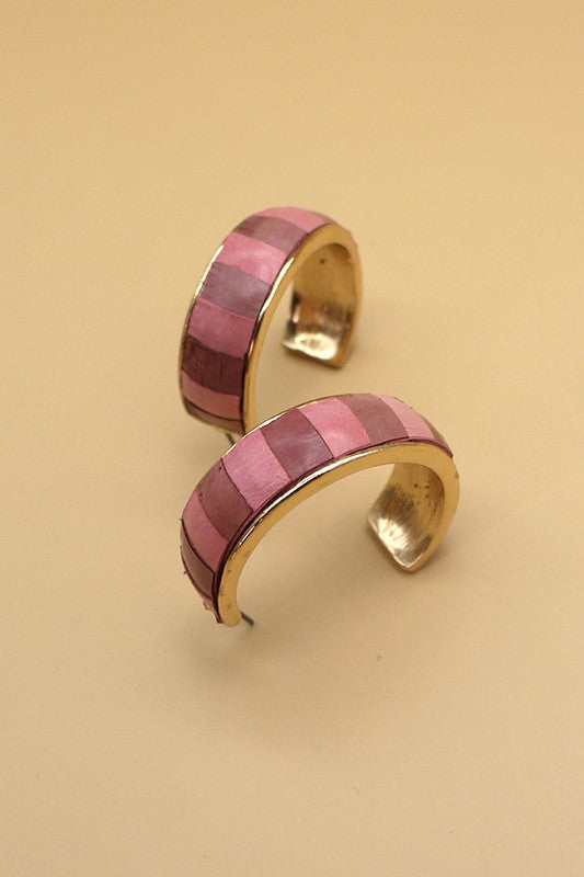 The Faux Leather Two Tone Striped Hoop Earrings