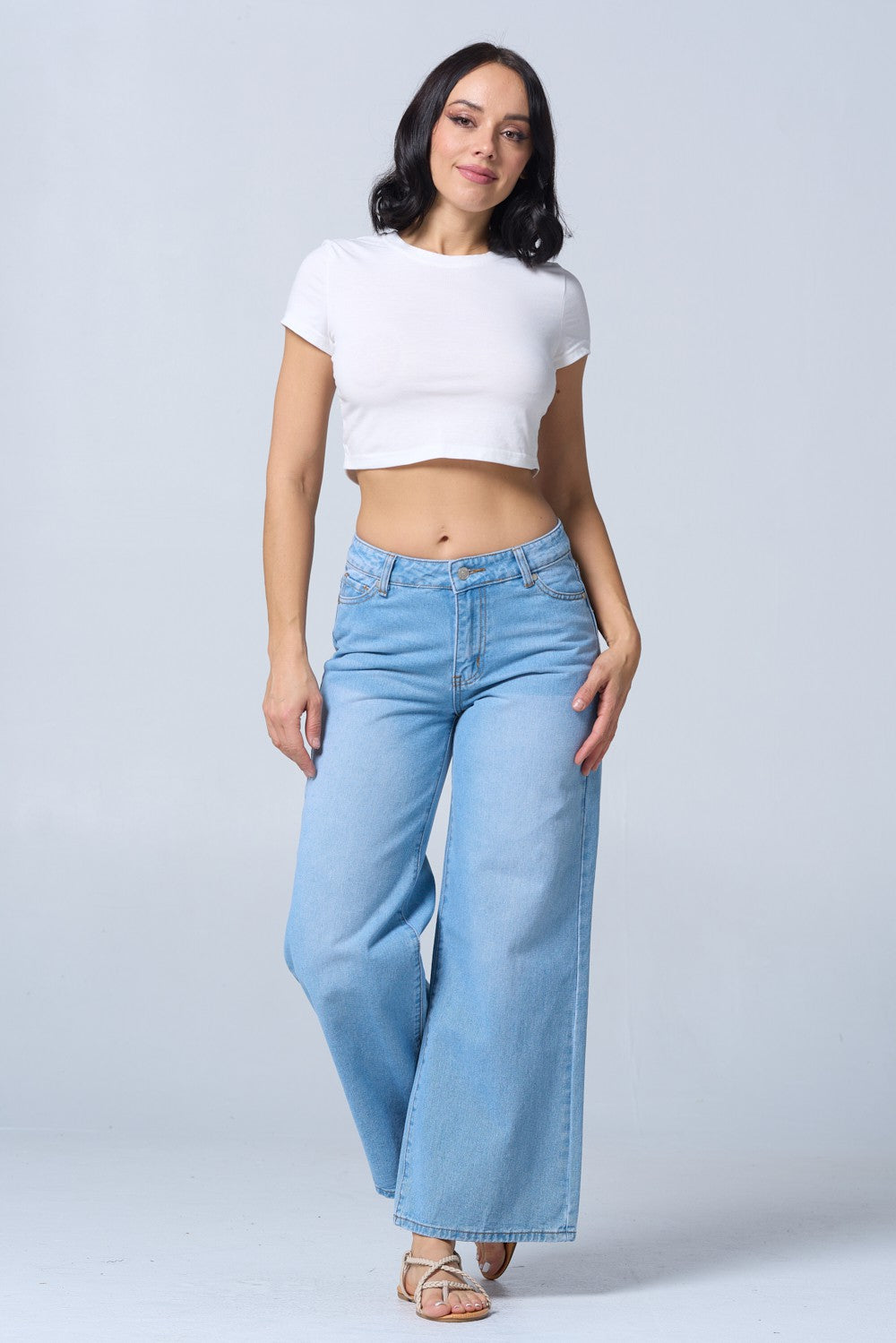 The Rae Low Rise Wide Leg Denim Jeans | Light Wash |