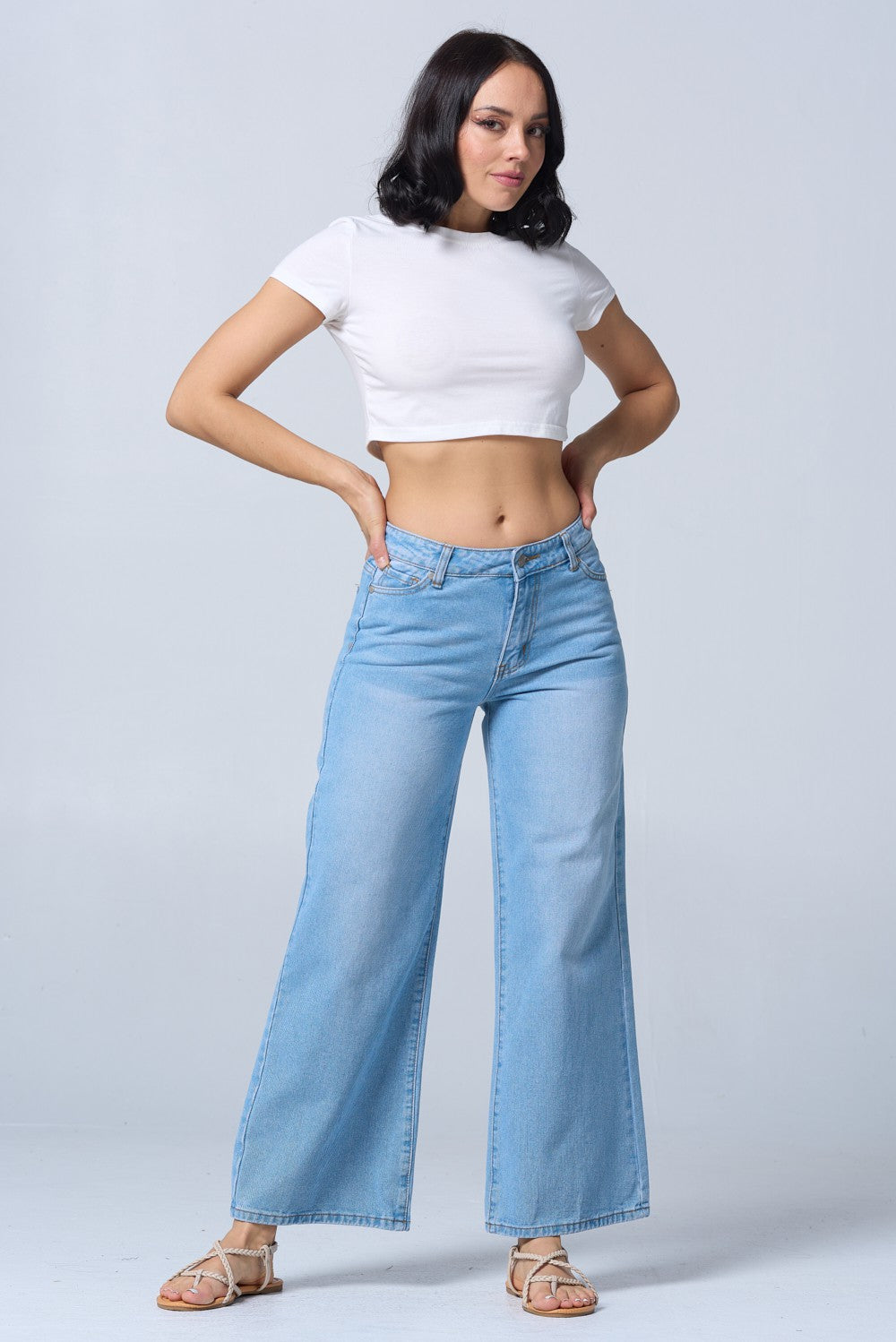 The Rae Low Rise Wide Leg Denim Jeans | Light Wash |