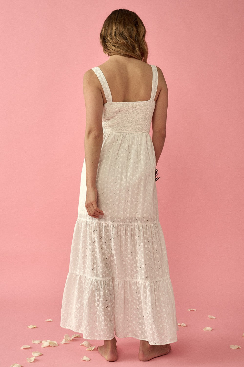 The Wren Eyelet Floral Lace Maxi Dress | White |