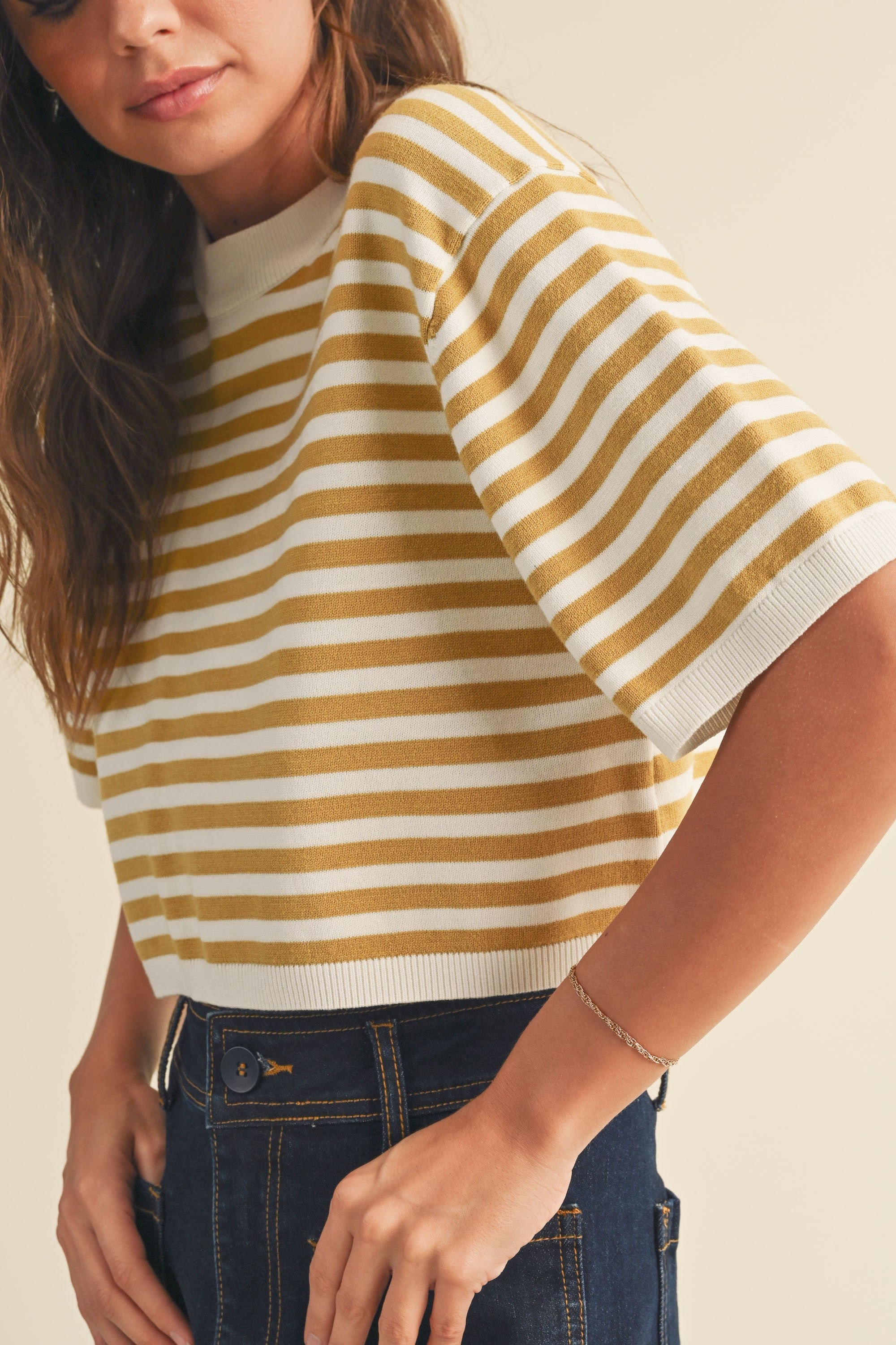 The Gigi Striped Knit Top | Mustard |