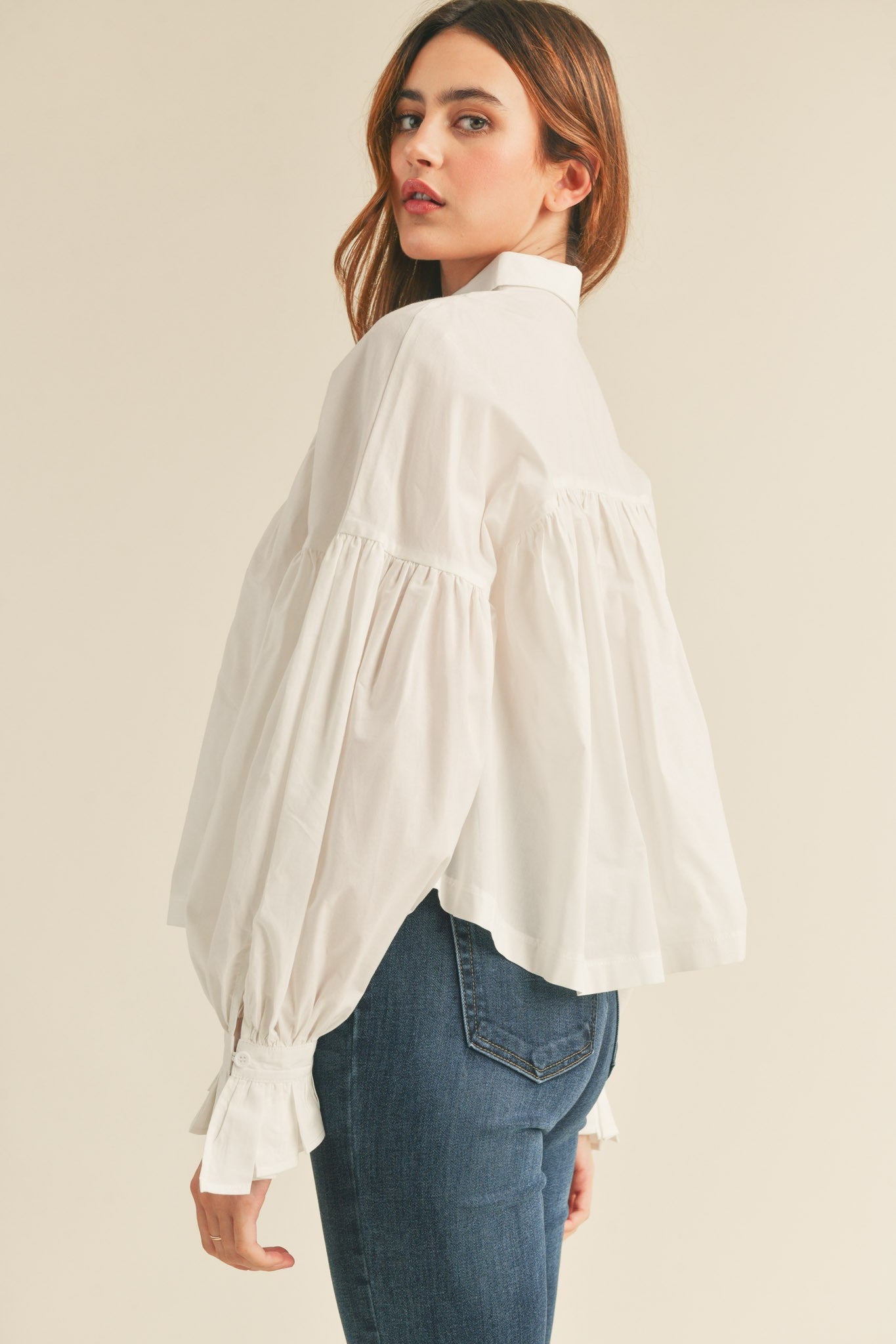 The Nora Button Down Babydoll Top | Off White |