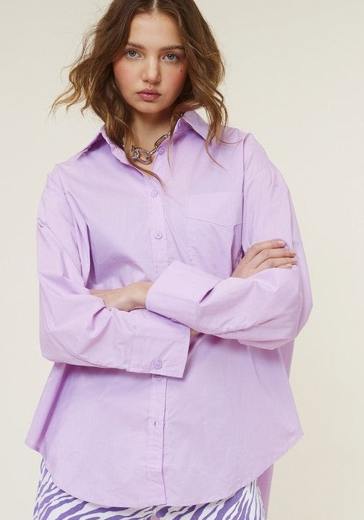 The Leah Button Up Oversized Top | Lavender |