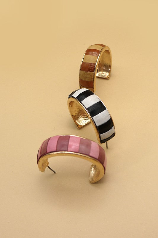 The Faux Leather Two Tone Striped Hoop Earrings