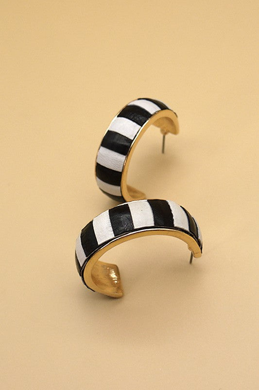 The Faux Leather Two Tone Striped Hoop Earrings