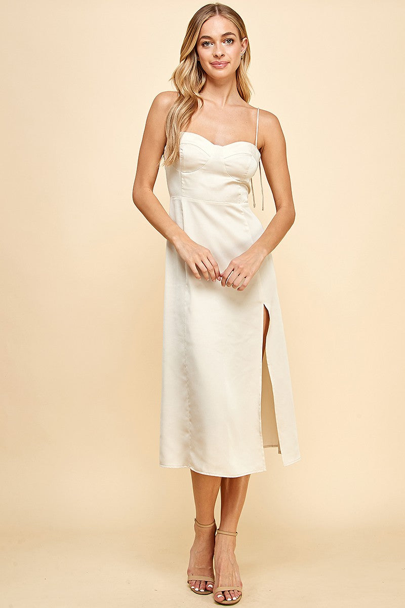 The Wrenley Satin Strap Midi Dress | Off White |