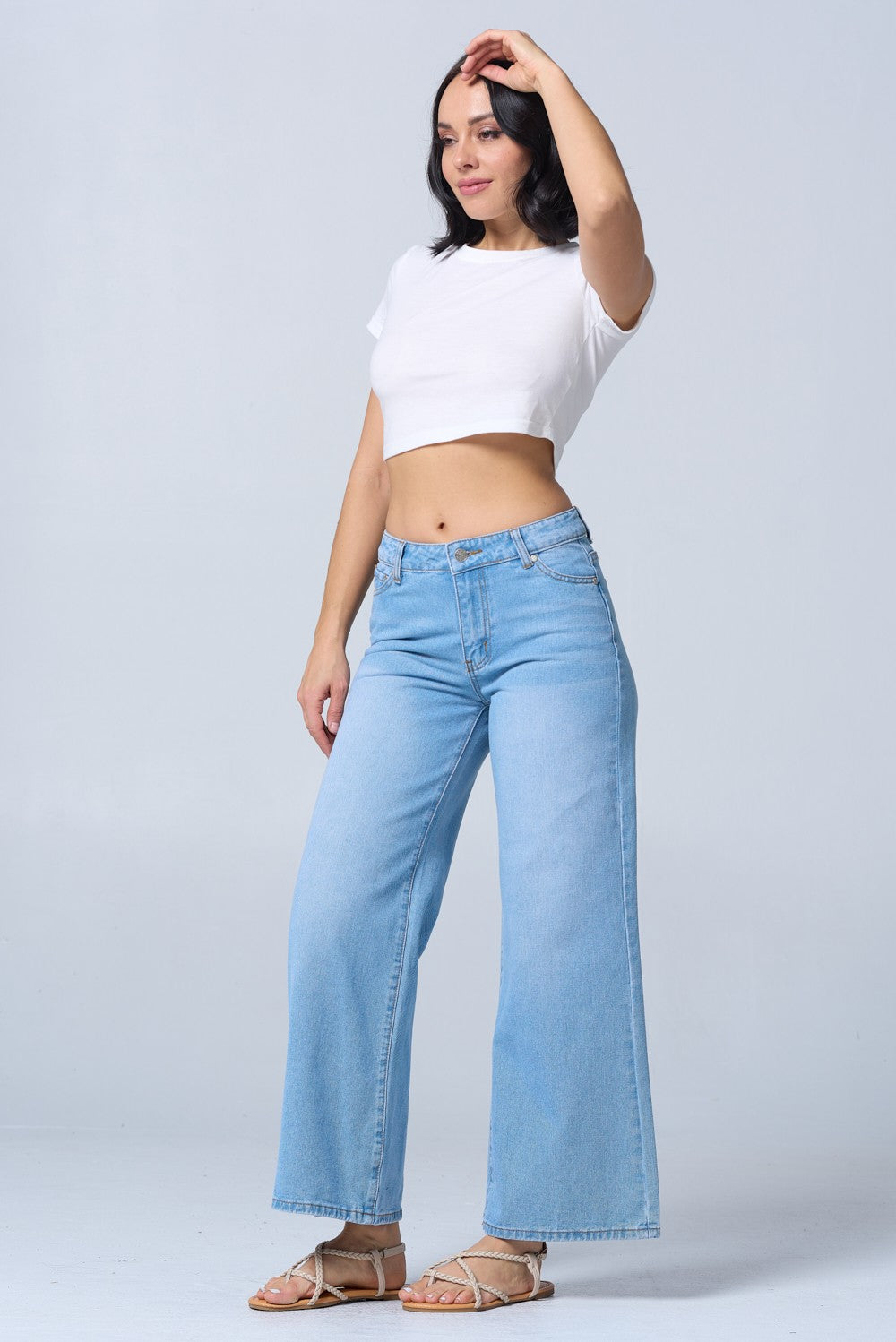 Bring The Style Low Rise Wide Leg Jeans Light Blue Wash