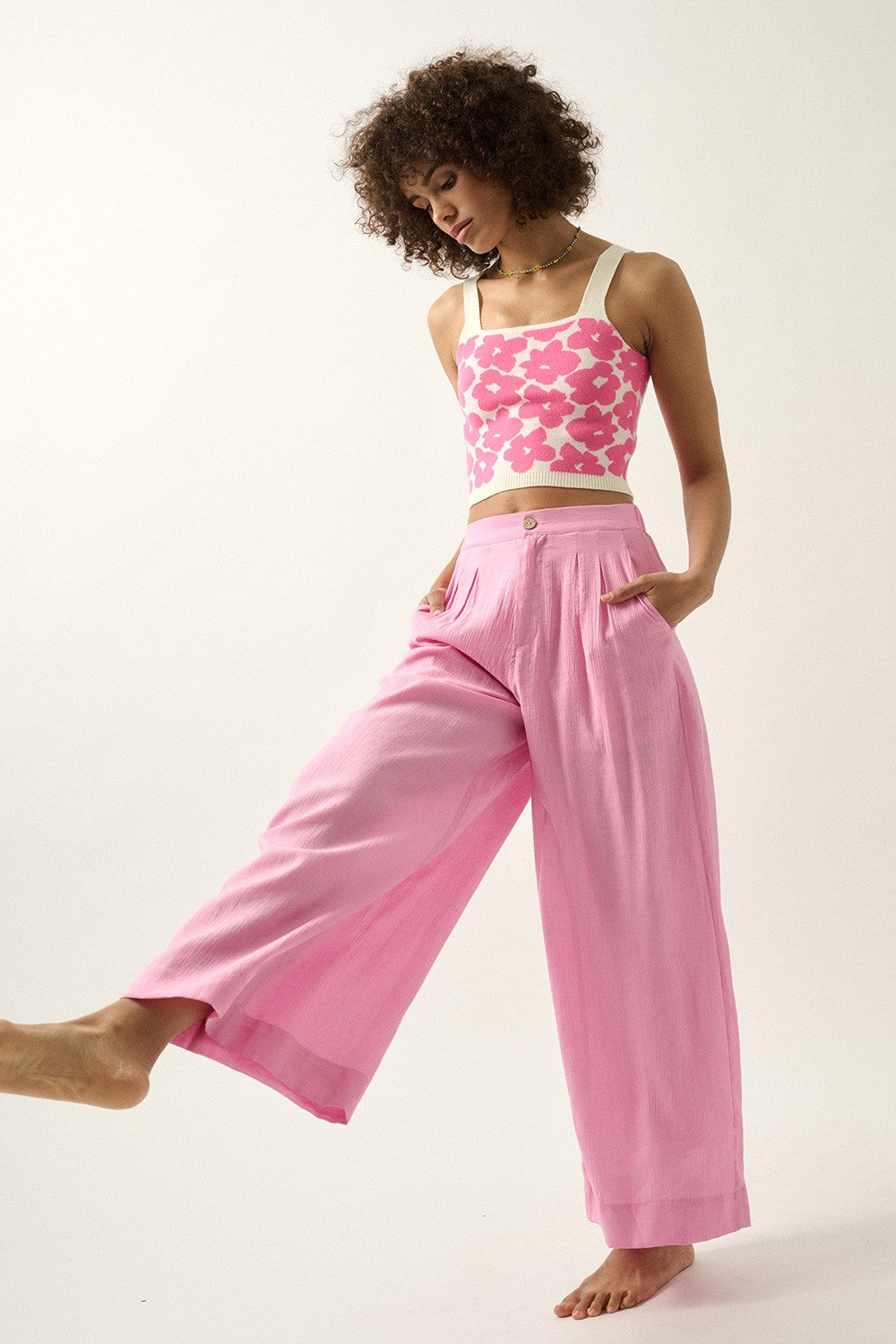 The Alex Floral Knit Tank Top | Bubble Gum Pink |
