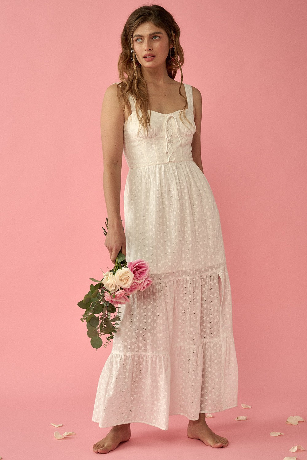 The Wren Eyelet Floral Lace Maxi Dress | White |