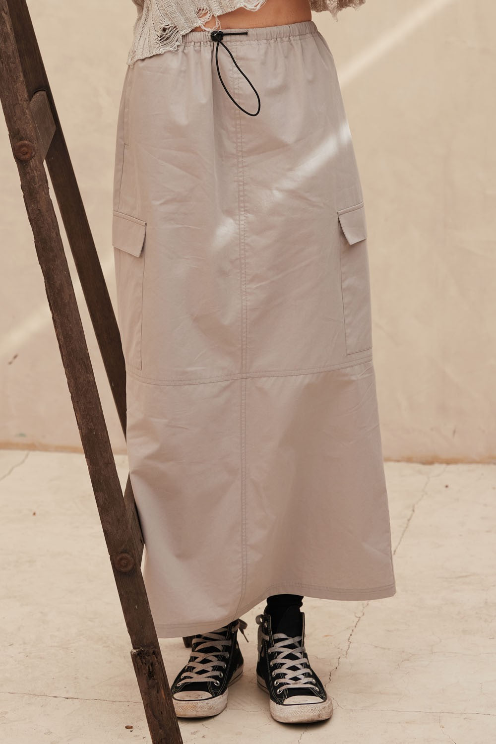 The Ophelia Drawstring Cargo Maxi Skirt | Grey |