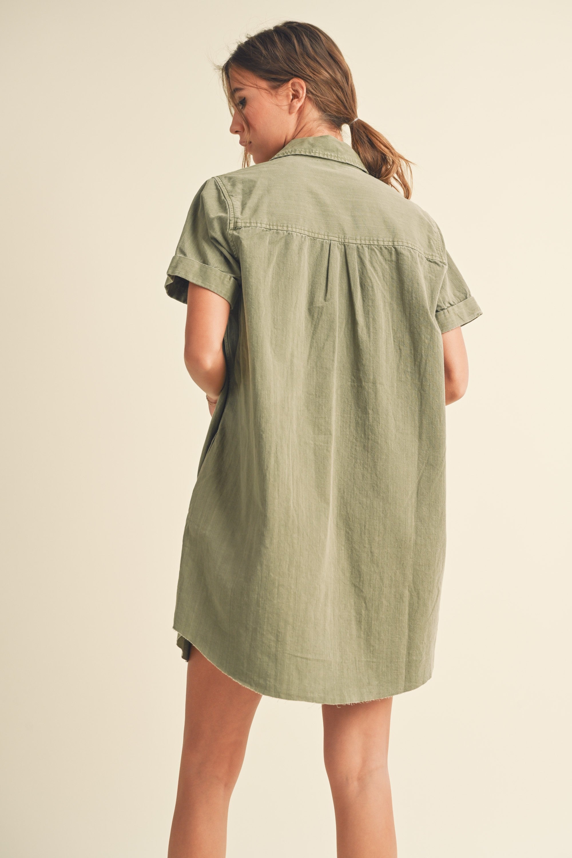 The Ruthie Washed Short Sleeve Shirt Dress | Olive |