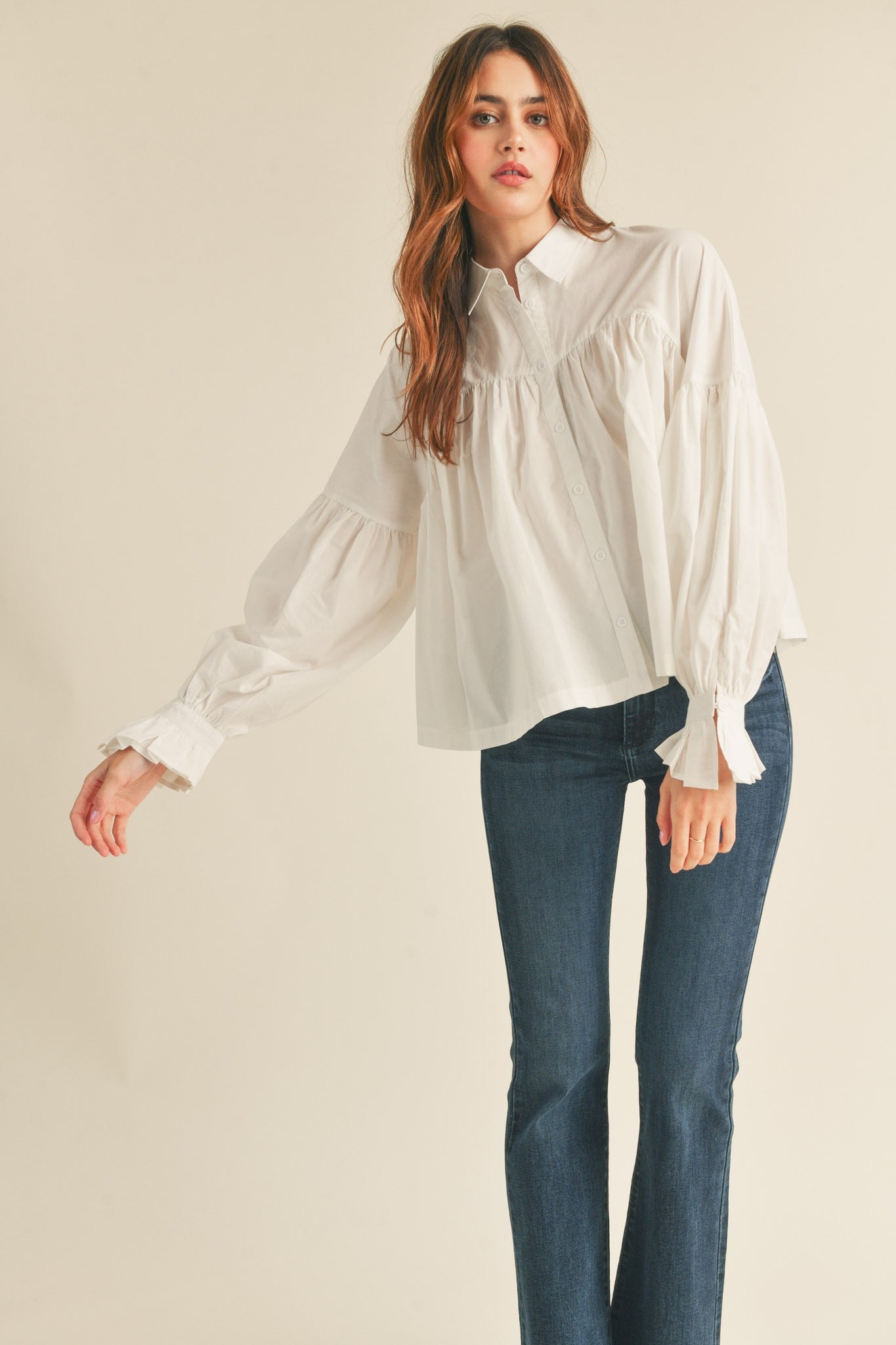 The Nora Button Down Babydoll Top | Off White |