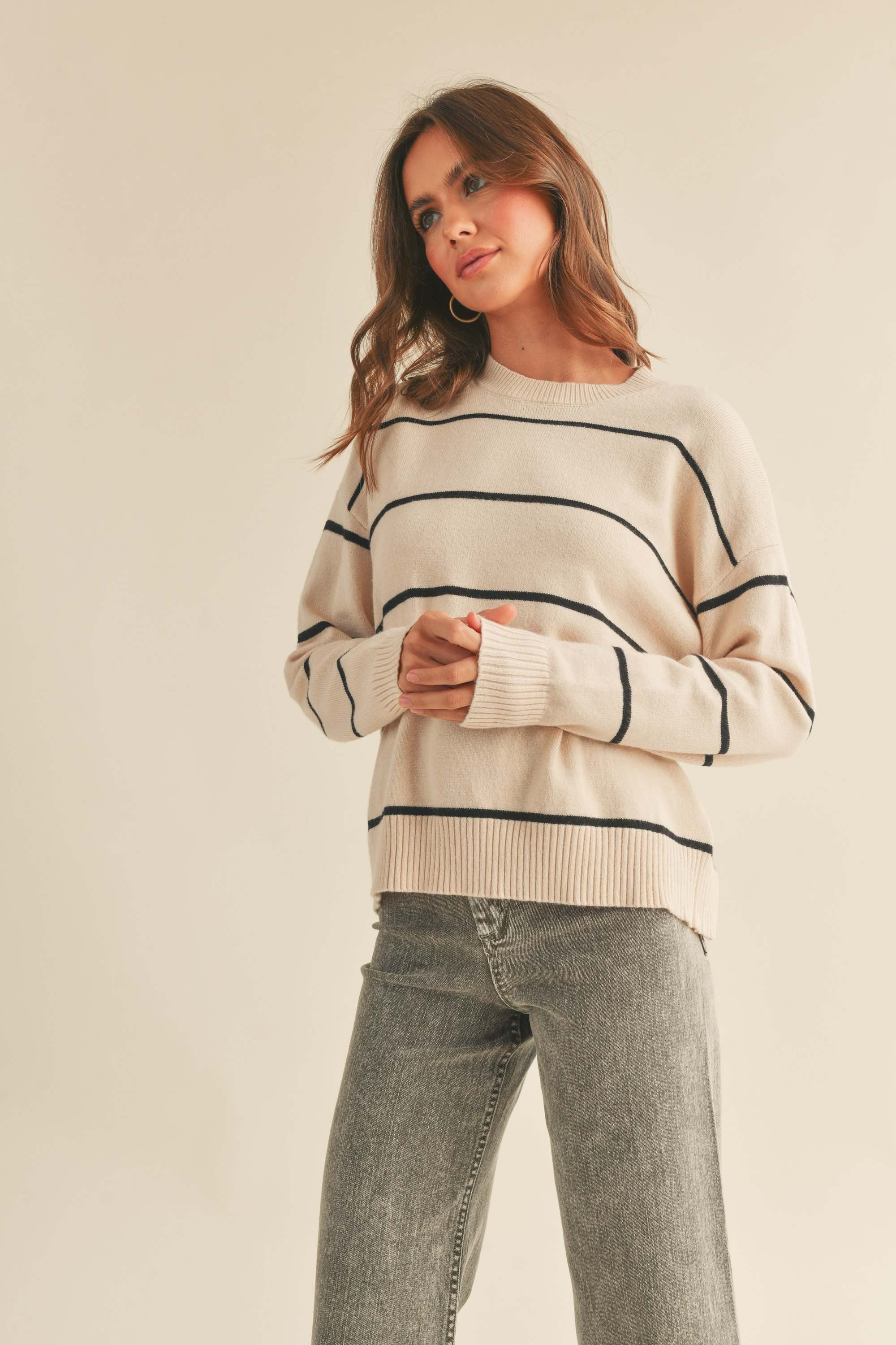 The Nikki Striped Sweater | Cream + Black |