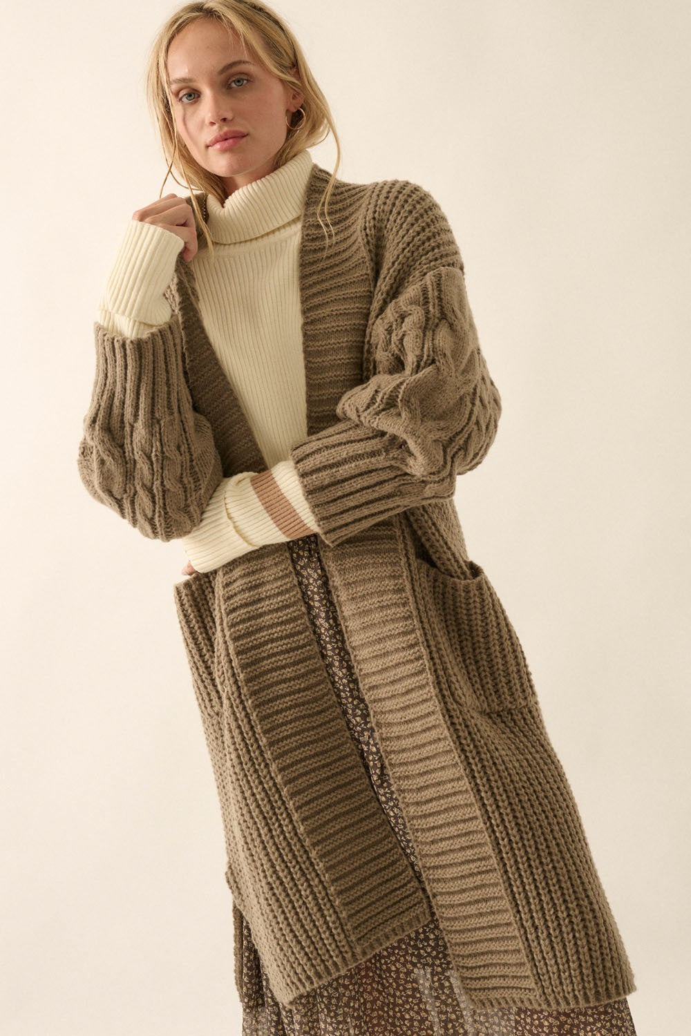 The Blakely Cable Knit Cardigan Sweater | Mocha |