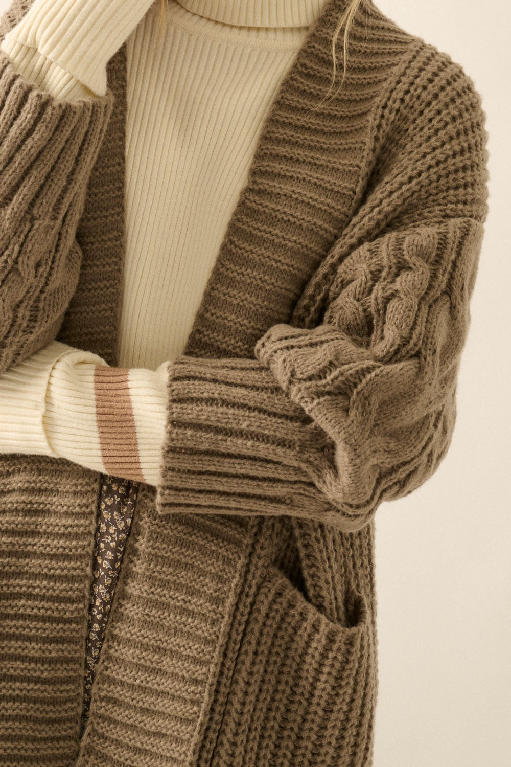 The Blakely Cable Knit Cardigan Sweater | Mocha |