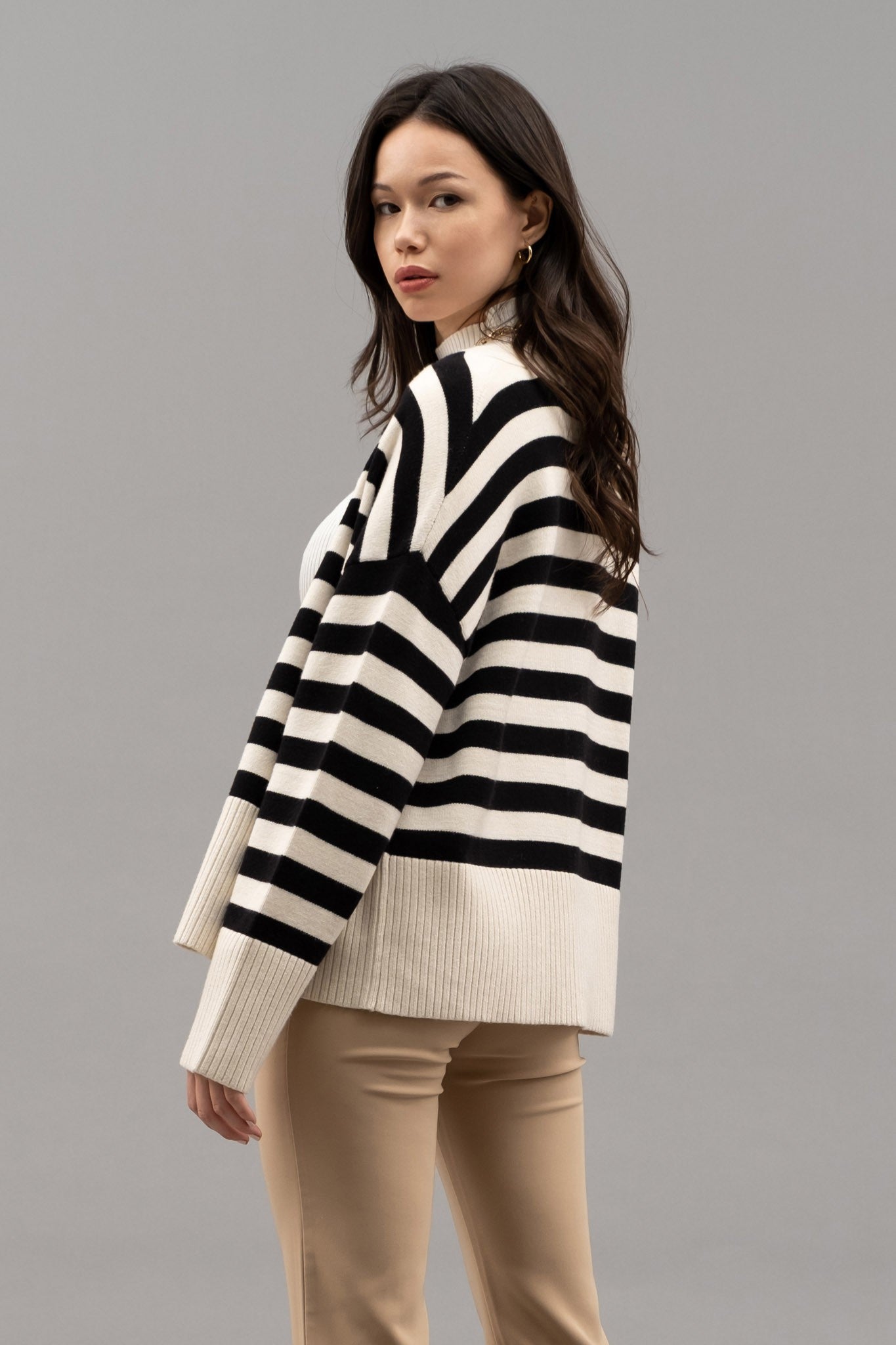The Piper Striped Cardigan Sweater | Black + Ivory |