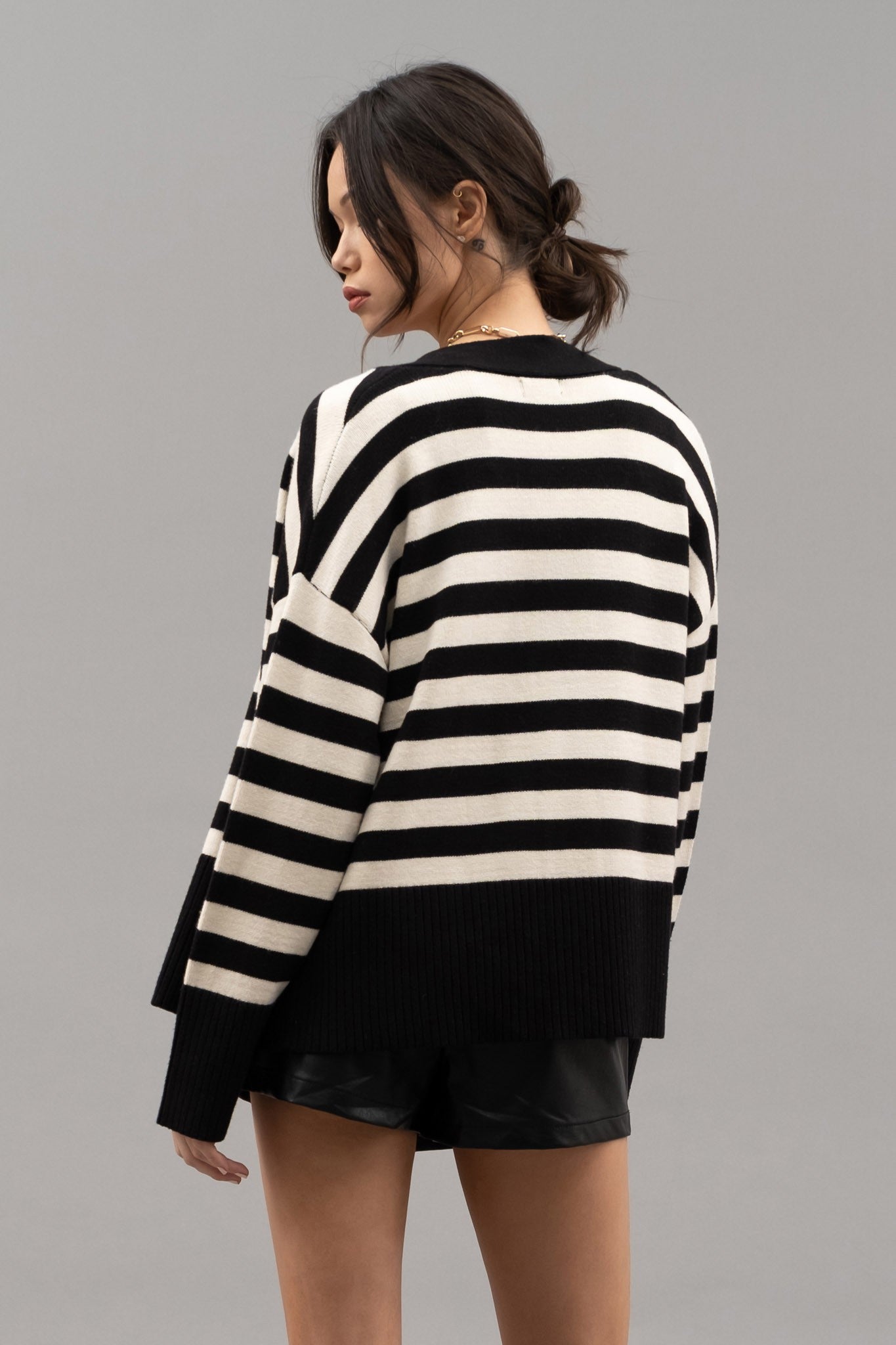 The Piper Striped Cardigan Sweater | Black + Ivory |
