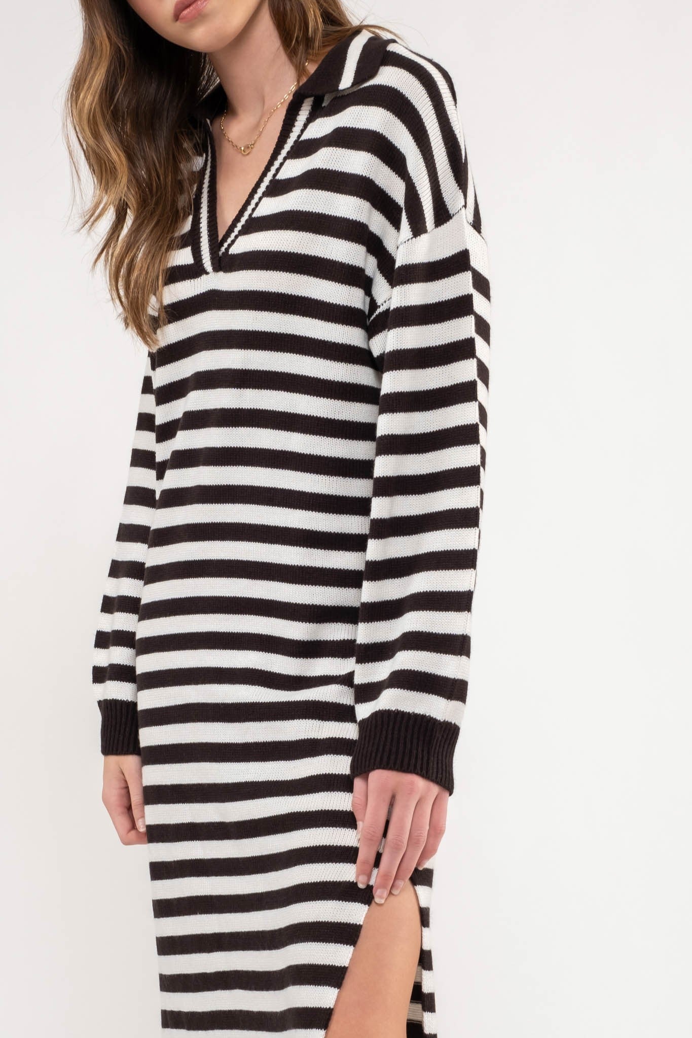 The Ashlyn Striped Midi Shirt Dress | Black |