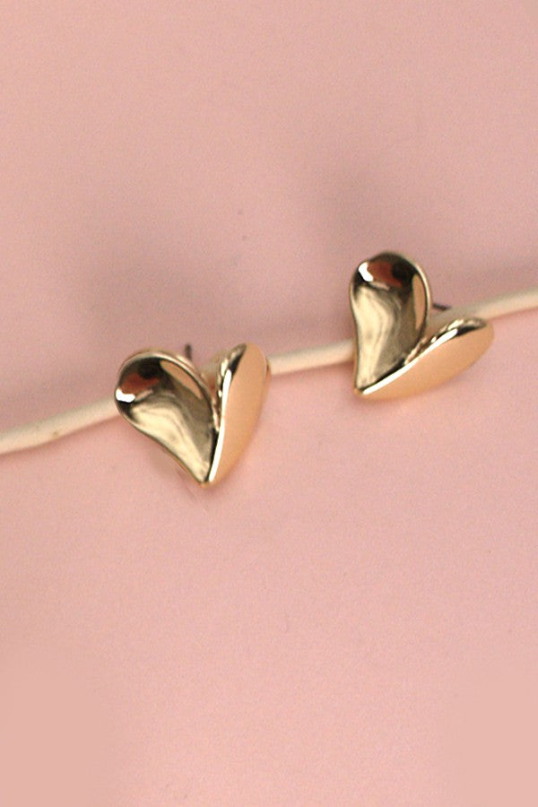 The Rosie 3D Heart Stud Earrings | Gold |