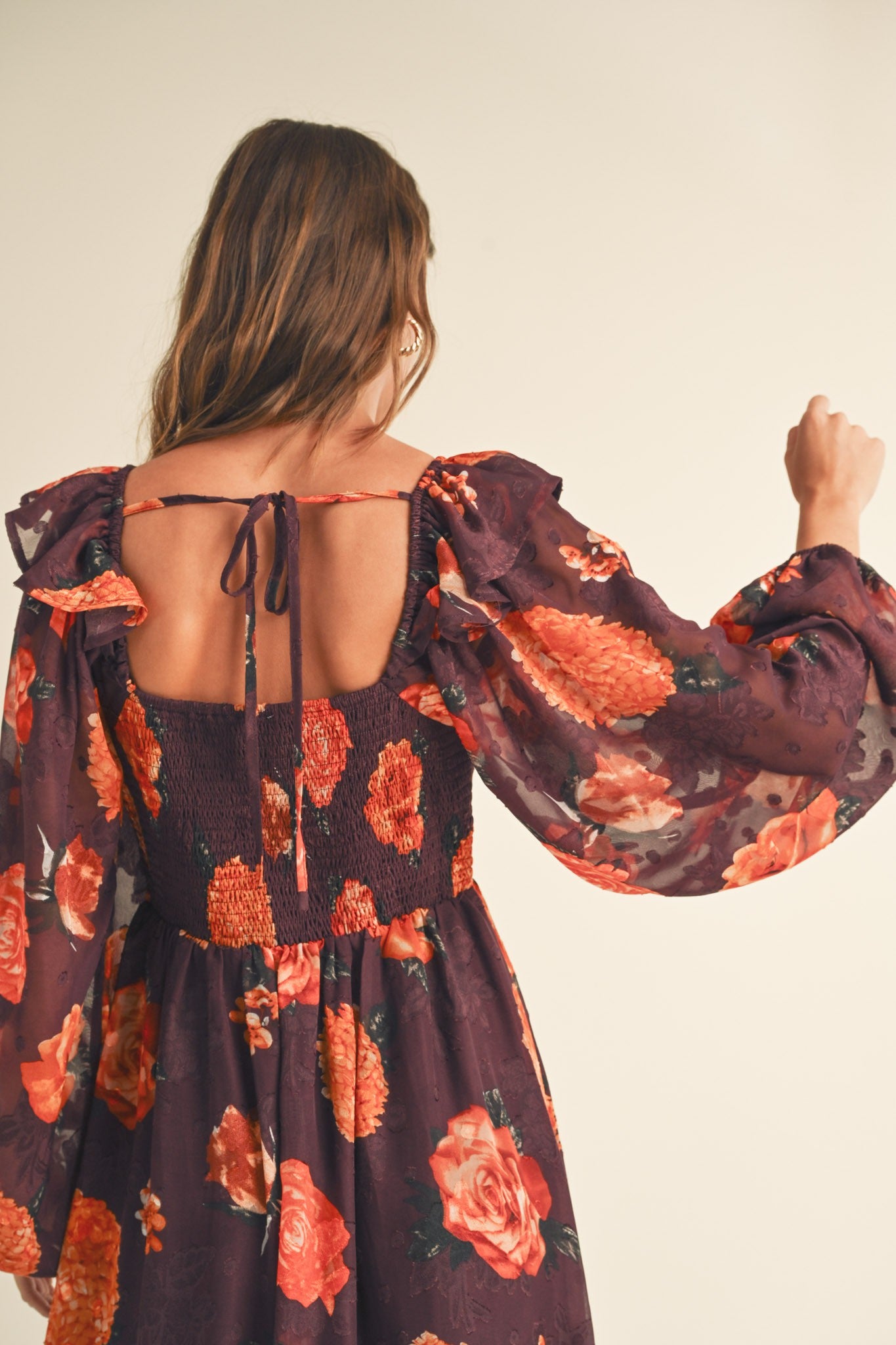 The Noelle Chiffon Midi Dress | Wine Floral |