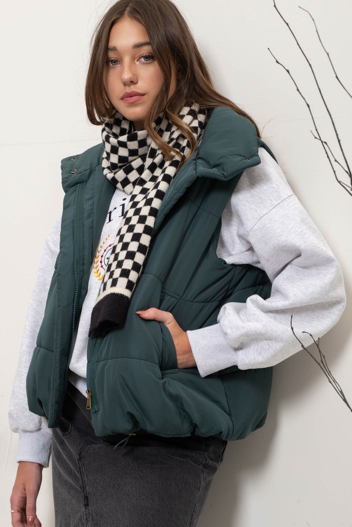 The Riley Solid Zip Up Puffer Vest | Hunter Green |