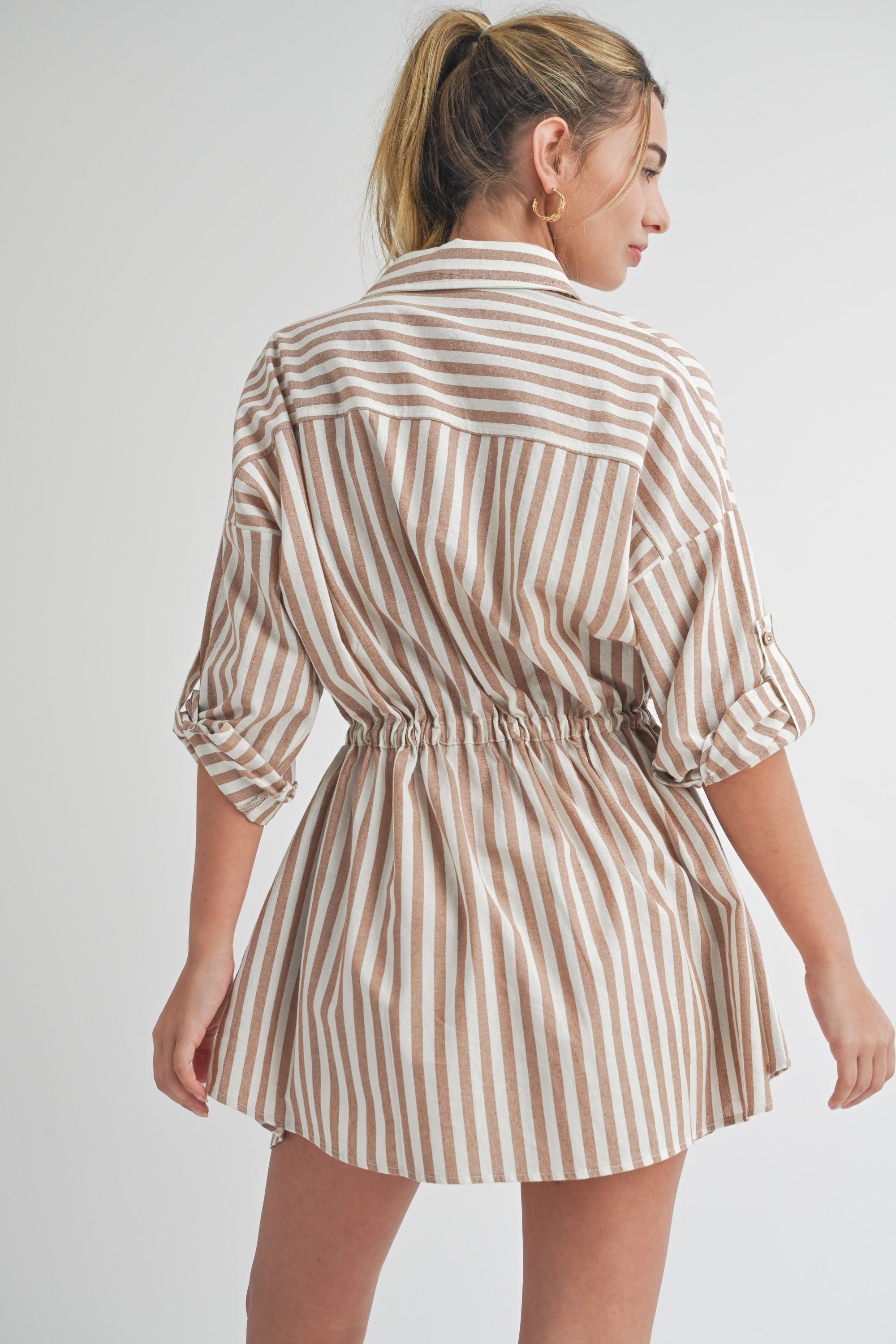 The Lara Striped Shirt Dress | Brown |