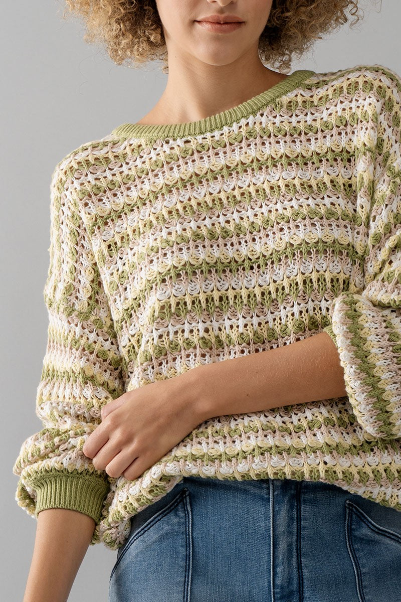 The Asher Striped Knitted Pullover Sweater With Back Tie | Lime |