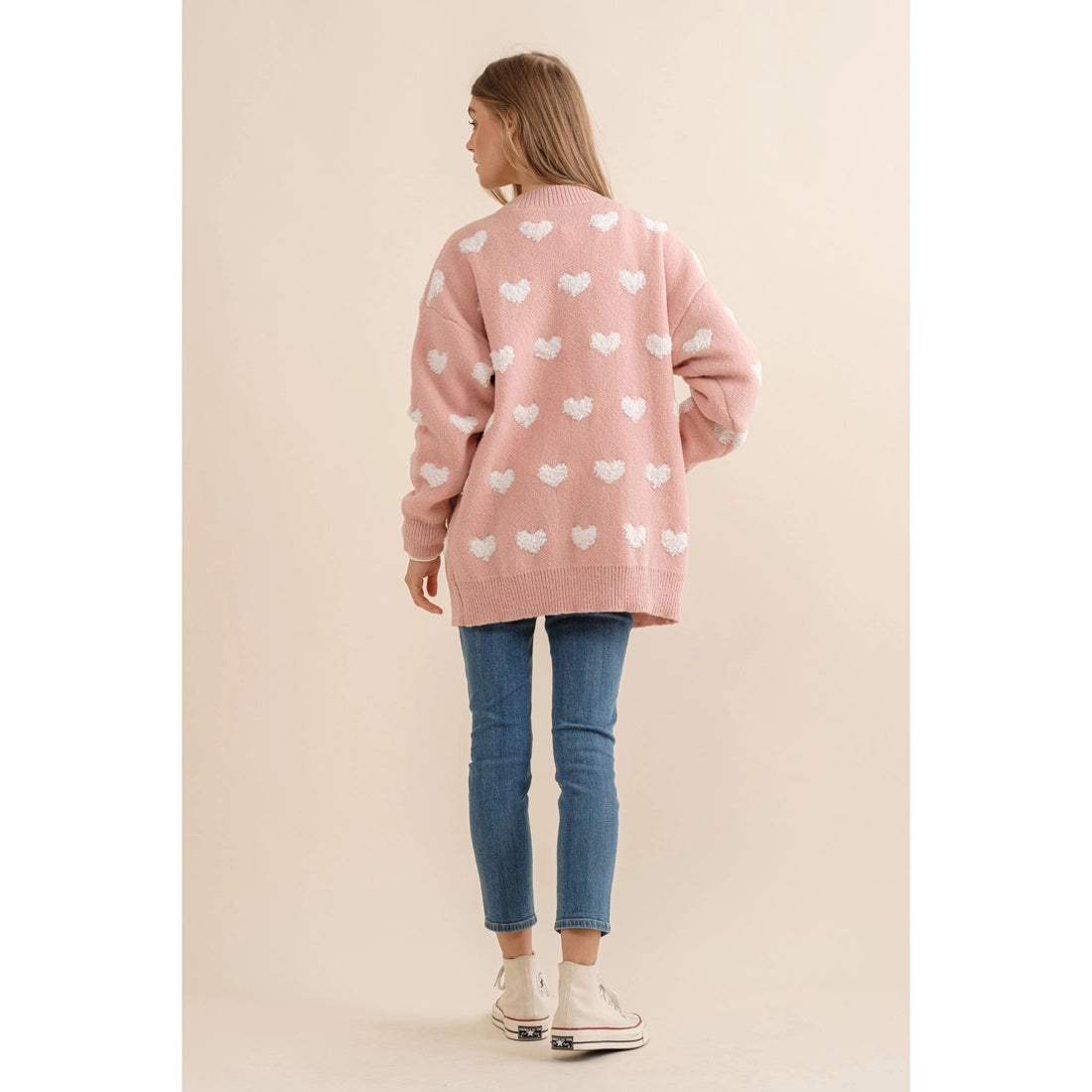 The Brooke All Over Heart Cardigan Sweater | Pink |