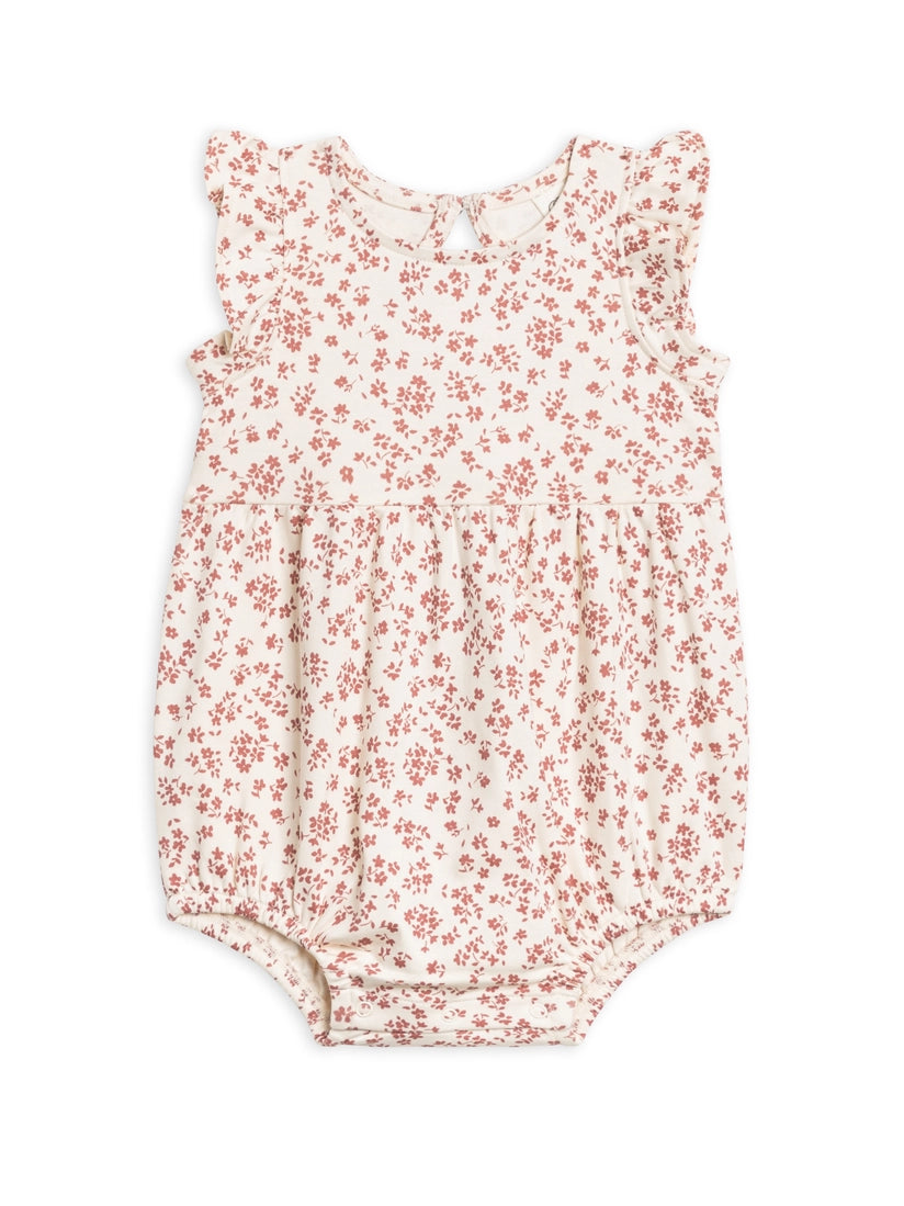 The Monroe Organic Baby Floral Bubble Romper | Berry + Ivory |