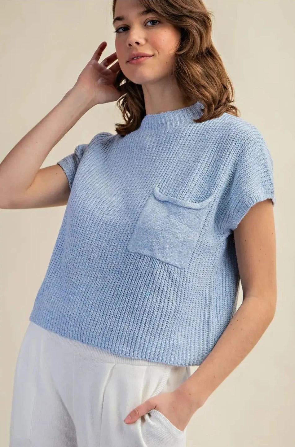 The Annie Knit Sweater Top | Light Blue |