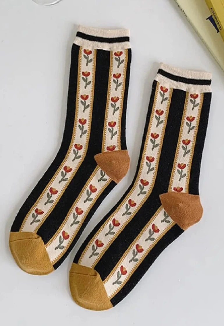 The Vintage Stripe Floral Socks