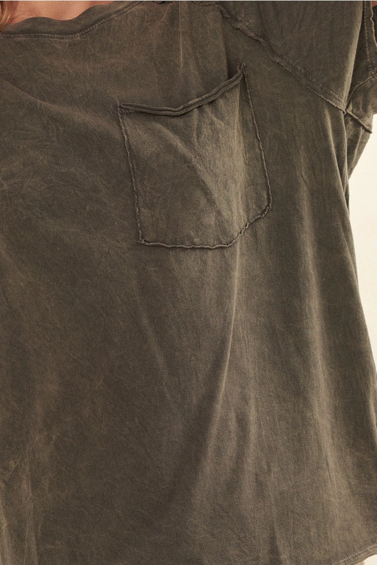 The Lizzie Oversized Mineral Washed Boatneck Pocket Tee | Iron |