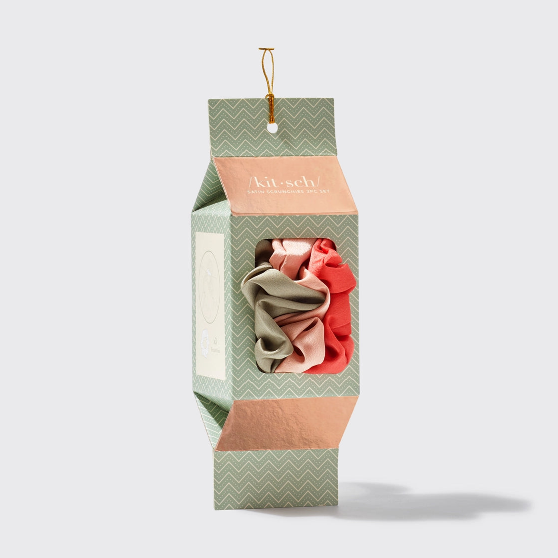 The Holiday Ornament Satin Scrunchies 3pc Set | Pinksettia |