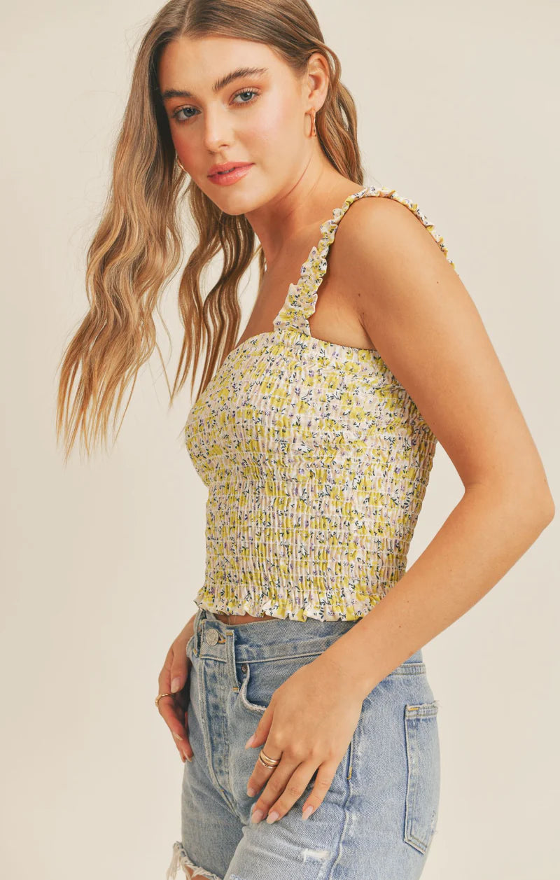 The Taylor Smocked Tank Top | Lime Floral |