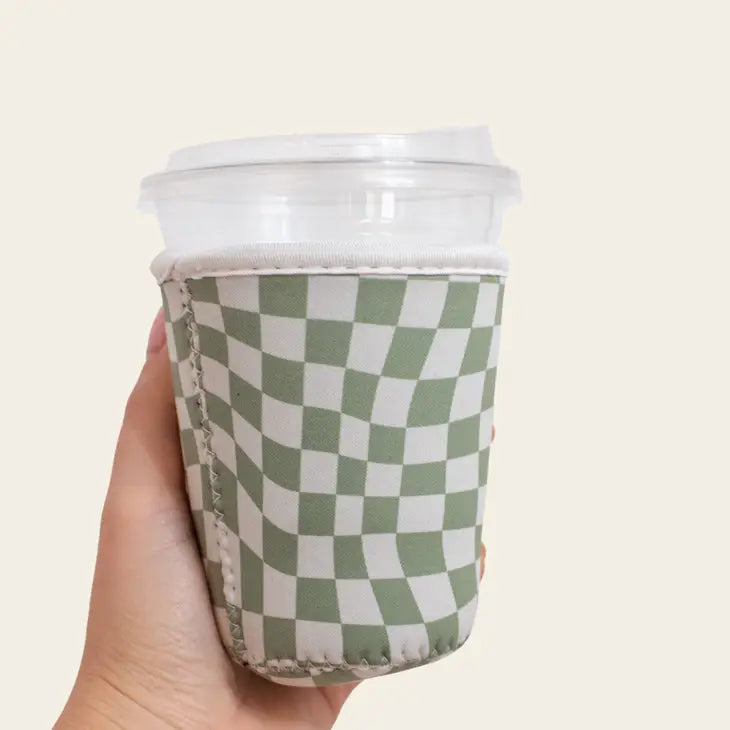 The Meg Checkered Coffee Sleeve | Green |