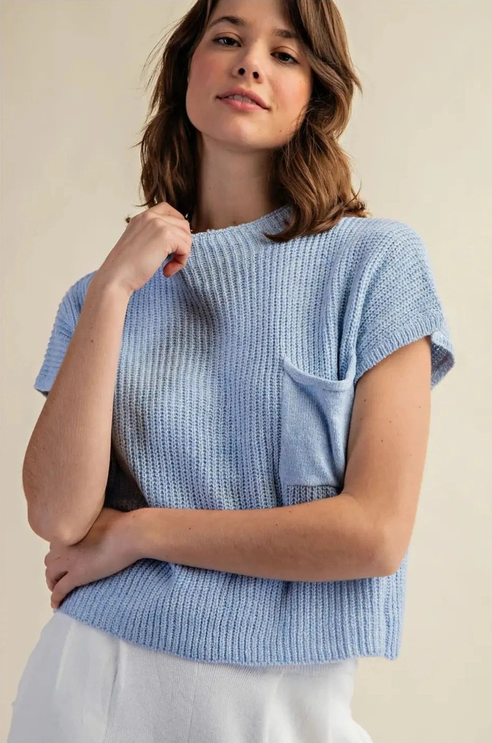 The Annie Knit Sweater Top | Light Blue |
