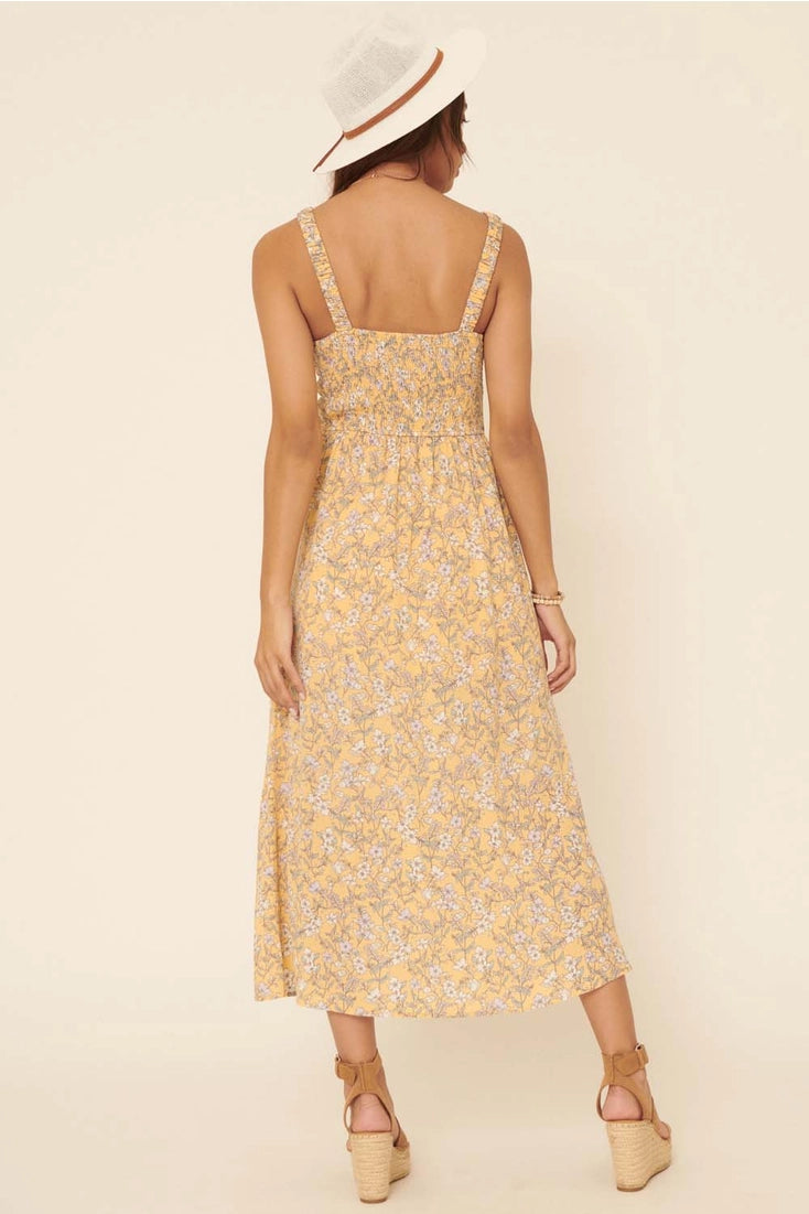 The Lauren Floral Sweetheart Button Up Maxi Dress | Yellow |