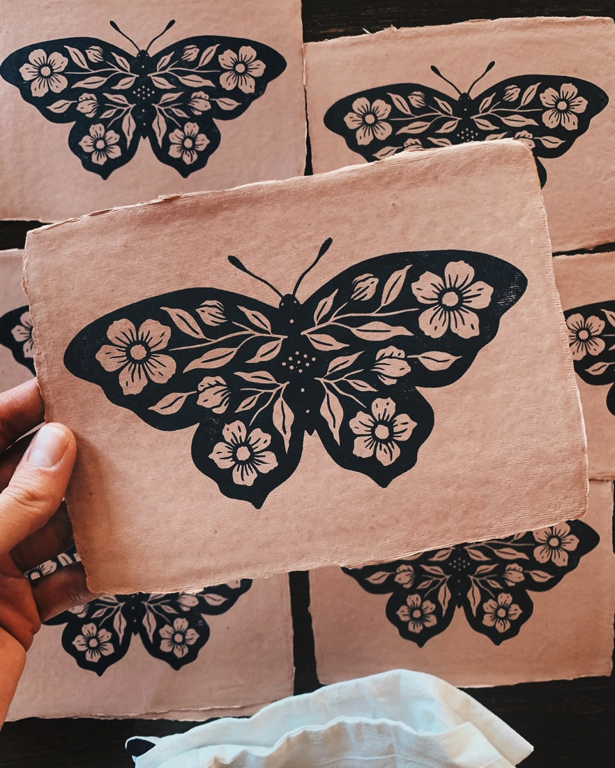 The Floral Butterfly Block Print | Handmade Paper |