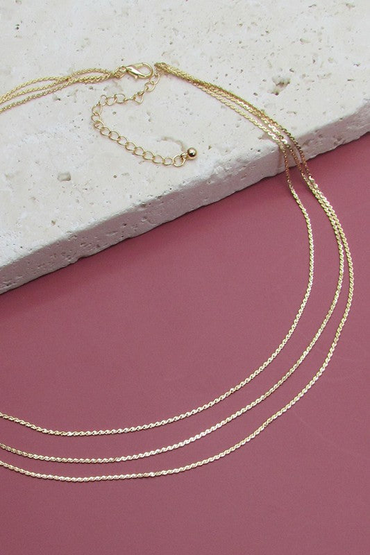 The Triple Layered Thin Flat Chain Necklace | Gold + Silver |