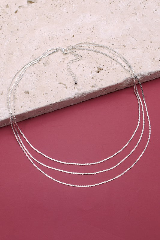 The Triple Layered Thin Flat Chain Necklace | Gold + Silver |