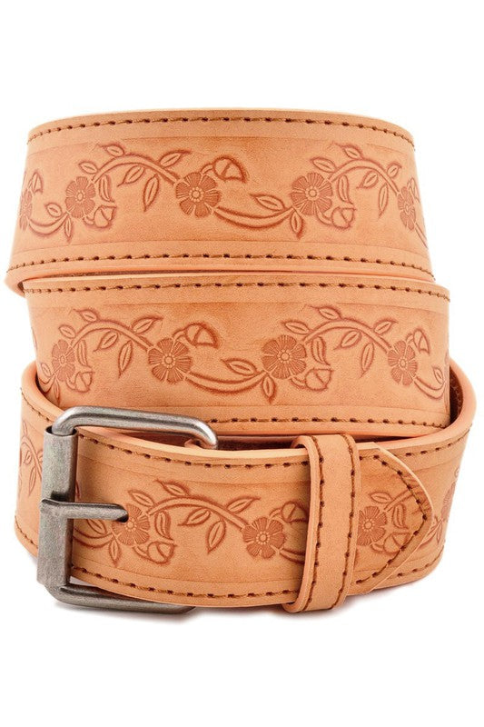 The Cassie Embossed Leather Belt | Natural |