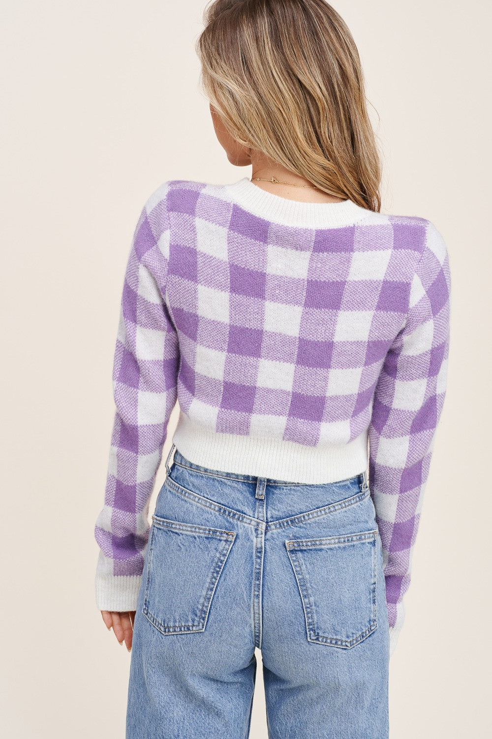 The Melody Checkered Cropped Sweater | Lavender |