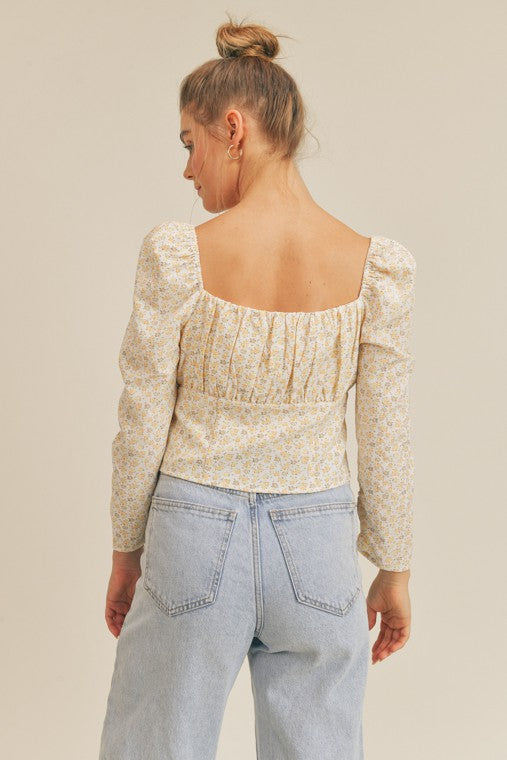 The Kerstin Triple Front Tie Top | Yellow Floral