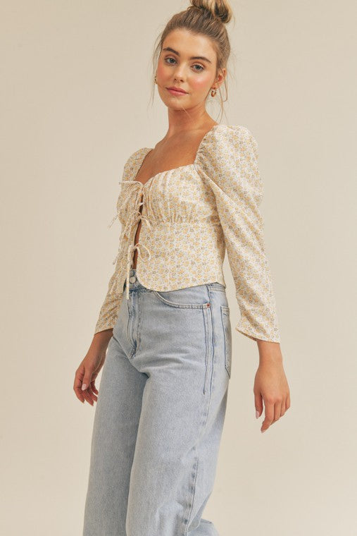 The Kerstin Triple Front Tie Top | Yellow Floral