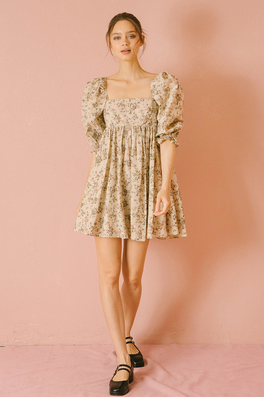 The Kailyn Floral Baby Doll Dress | Taupe |