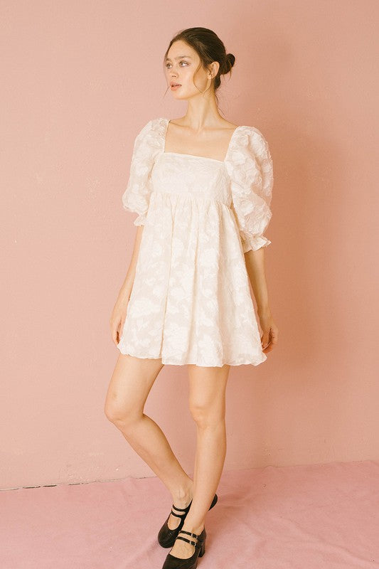 The Arden Embossed Floral Mini Dress | Cream |