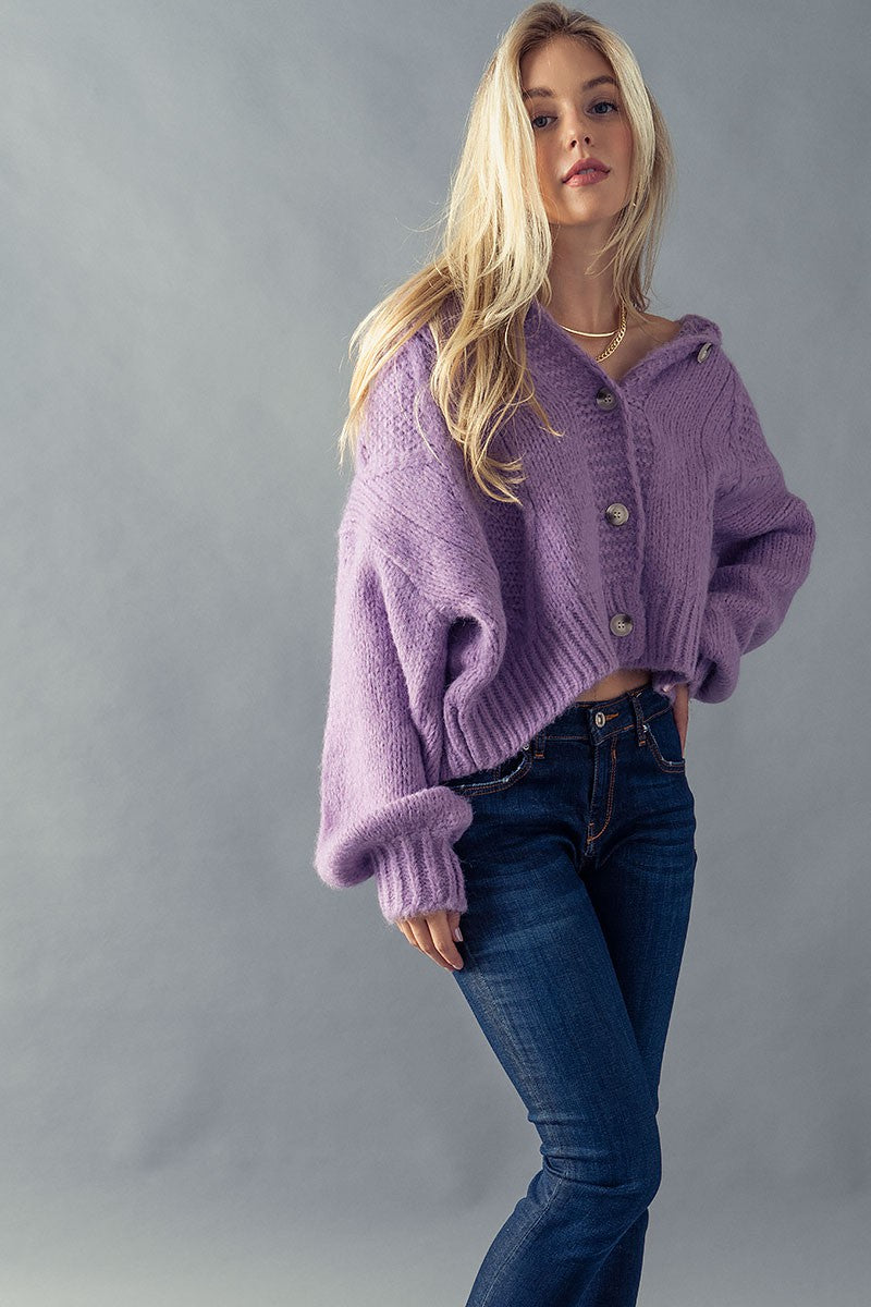 The Channing Cropped Knit Cardigan | Lilac |