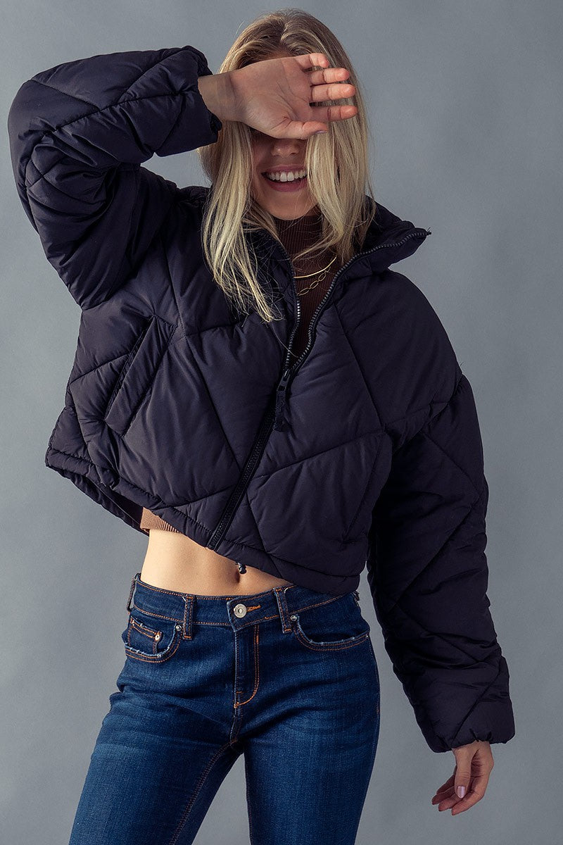 The Mara Quilted Cropped Jacket | Black |