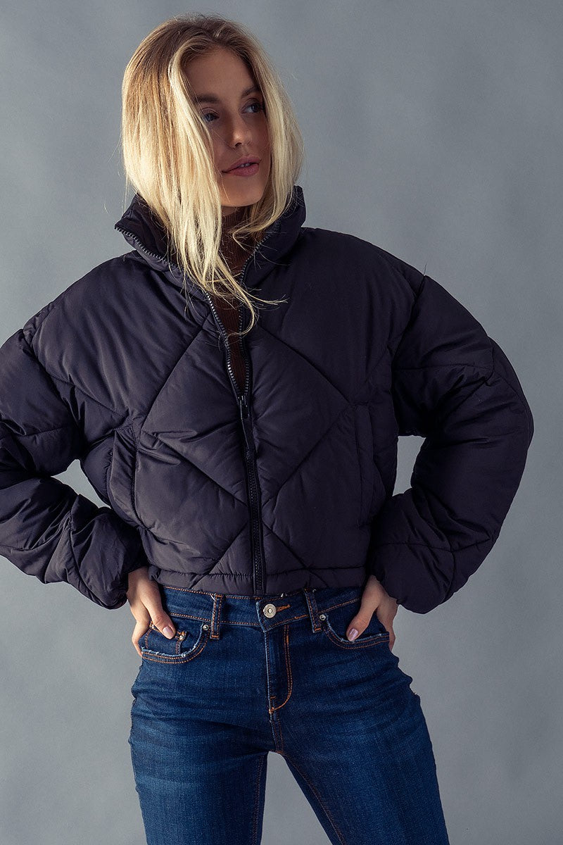 The Mara Quilted Cropped Jacket | Black |